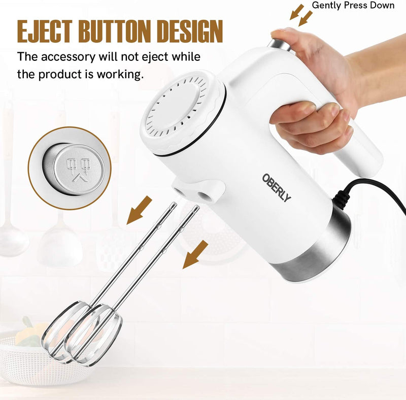 Kitchen n Aid Hand Mixer Electric, OBERLY 400W Power 5-Speed Electric Handheld Mixer with Turbo Boost, Eject Button, Storage Base with 6 Stainless Steel Attachments