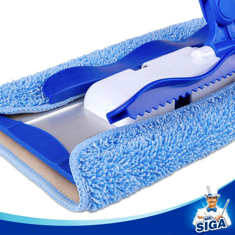 MR.SIGA Professional Microfiber Mop (Included 3 Microfiber Cloth Refills and 1 Dirt Removal Scrubber), Pad Size: 42cm x23cm