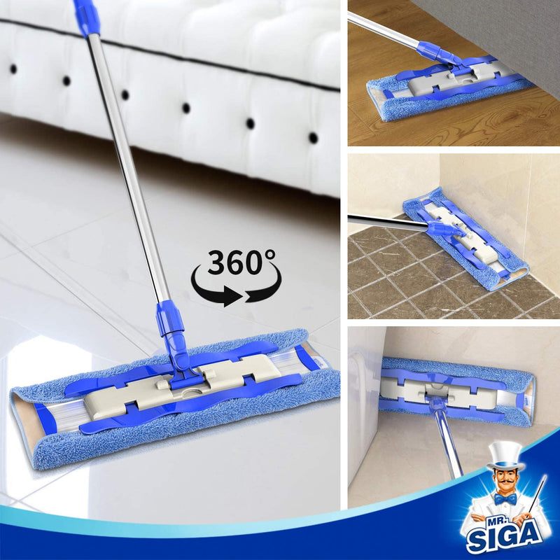 MR.SIGA Professional Microfiber Mop (Included 3 Microfiber Cloth Refills and 1 Dirt Removal Scrubber), Pad Size: 42cm x23cm