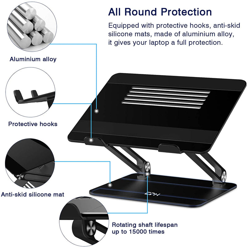 Laptop Stand Adjustable, EPN Laptop Riser with Heat-Vent to Elevate Laptop, Aluminum Notebook Holder Compatible for MacBook Pro/Air, Surface Laptop, Dell XPS, HP, Samsung and Other 11-17.3 in