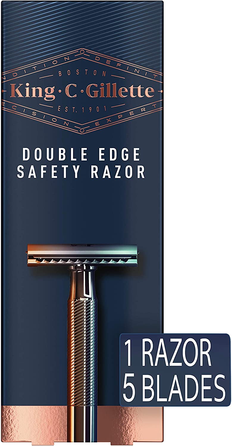 Gillette Double Edge Safety Men's Razor Chrome Plated Handle with 5 Pack Razor Refills