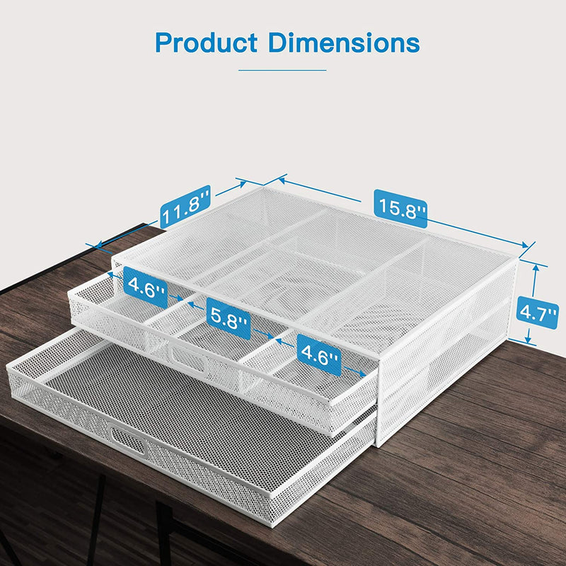 Monitor Stand Riser with Drawer - Mesh Metal Desk Organizer PC, Laptop,Notebook, Printer Holder with Dual Pull Out Storage Drawer