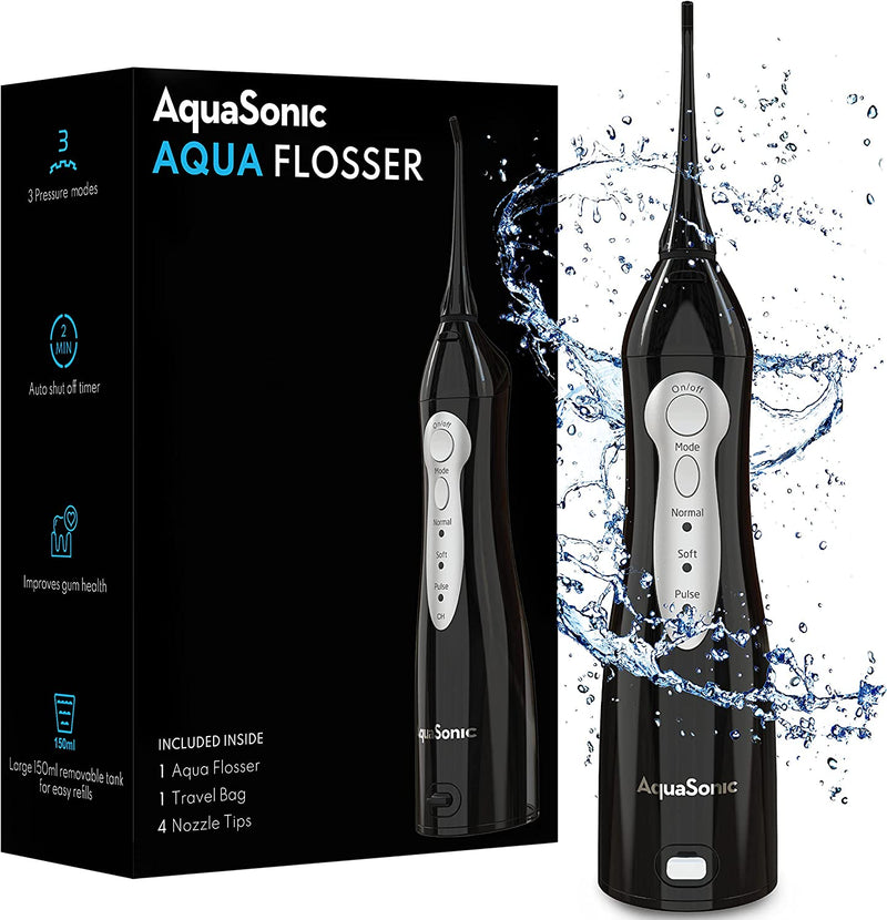 Aquasonic Aqua Flosser Professional Rechargeable Water Flosser with 4 Tips Oral Irrigator w/ 3 Modes