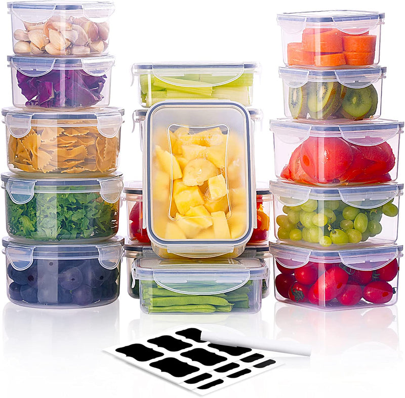 CASA LINGO Large Plastic Food Storage Container with lid  Set of 16 Pieces Plastic Food Containers (Clear)