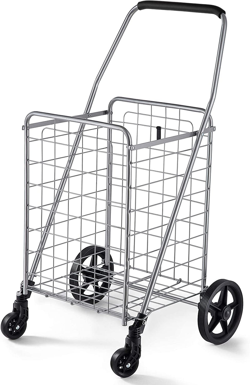 Wellmax WM99024S Grocery Utility Shopping Cart | Easily Collapsible and Portable to Save Space + Heavy Duty, Light Weight Trolley with Rolling Swivel Wheels