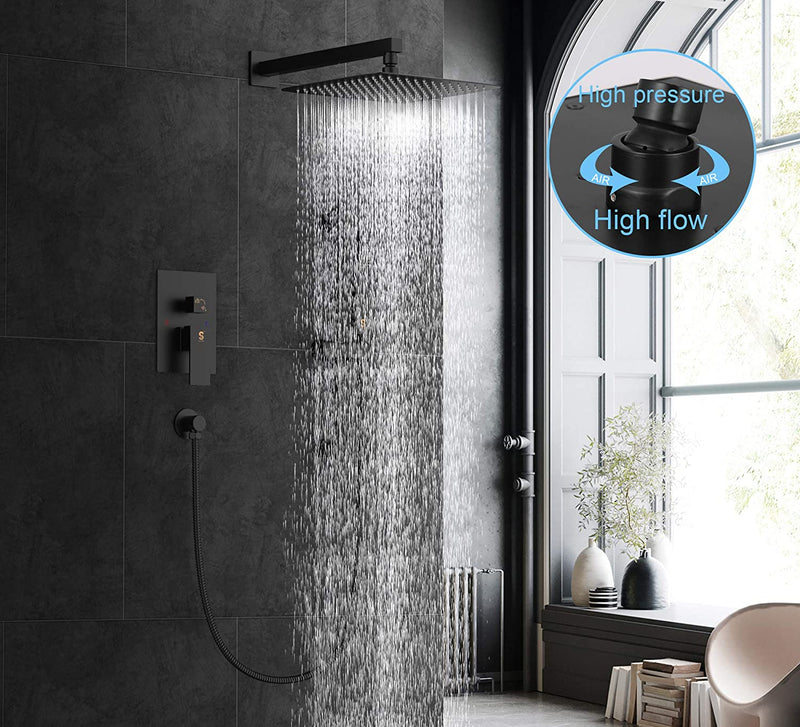 SR SUN RISE 12 Inch Dual-Function Shower Trim Kit with Adjustable Angle Slide bar, Brass Pressure Balancing Shower Faucet Valve,12 Inch Rain Shower Head,Brass Handheld Shower System