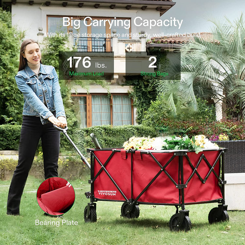 VIVOSUN Heavy Duty Folding Collapsible Wagon Utility Outdoor Camping Cart (Red)