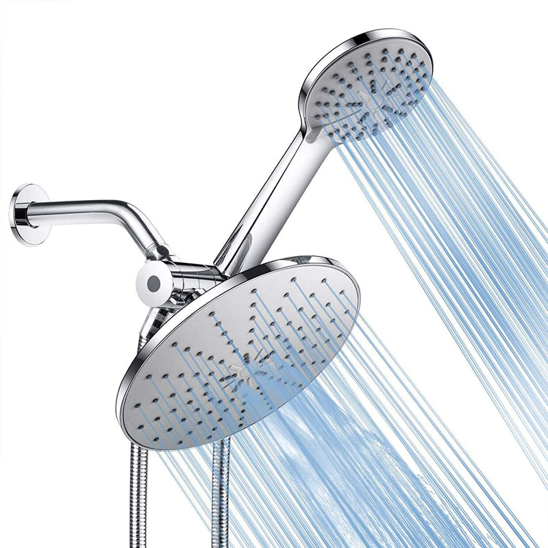 High Pressure Shower Head, Chrome Finished Handheld 5 Settings Showerhead with Hose, Hand Held and Rainfall Shower Set- Including Bracket Teflon Washer