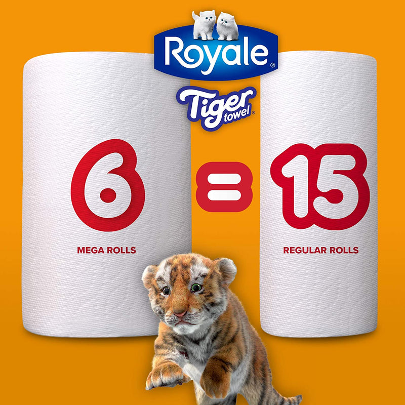 Royale Tiger Strong Paper Towel, 12 Mega Equal 30 Rolls, 138 Handy Half Sheet Rolls