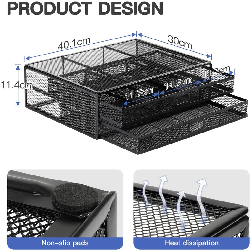 Monitor Stand Riser with Drawer - Mesh Metal Desk Organizer PC, Laptop,Notebook, Printer Holder with Dual Pull Out Storage Drawer