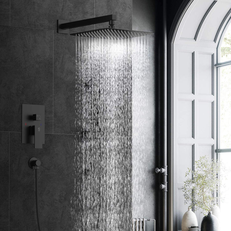 SR SUN RISE 12 Inch Dual-Function Shower Trim Kit with Adjustable Angle Slide bar, Brass Pressure Balancing Shower Faucet Valve,12 Inch Rain Shower Head,Brass Handheld Shower System