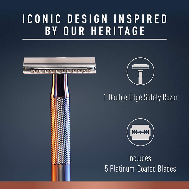 Gillette Double Edge Safety Men's Razor Chrome Plated Handle with 5 Pack Razor Refills