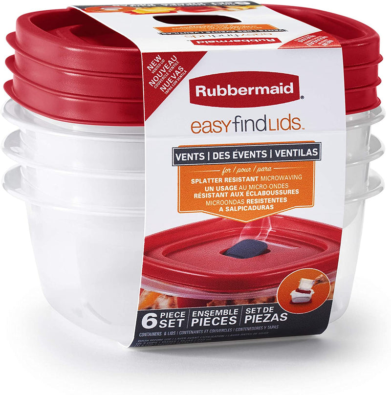 Rubbermaid Easy Find Lids Food Storage and Organization Containers, 3-Pack, Racer Red