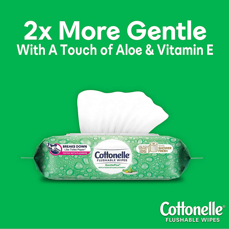 Cottonelle GentlePlus Flushable Wet Wipes with Aloe & Vitamin E - 8 Flip-Top Packs, 168 Total Flushable Wipes