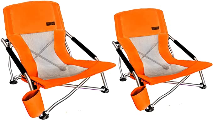 Nice C Low Beach Camping Folding Chair, with Cup Holder - 2 Pack