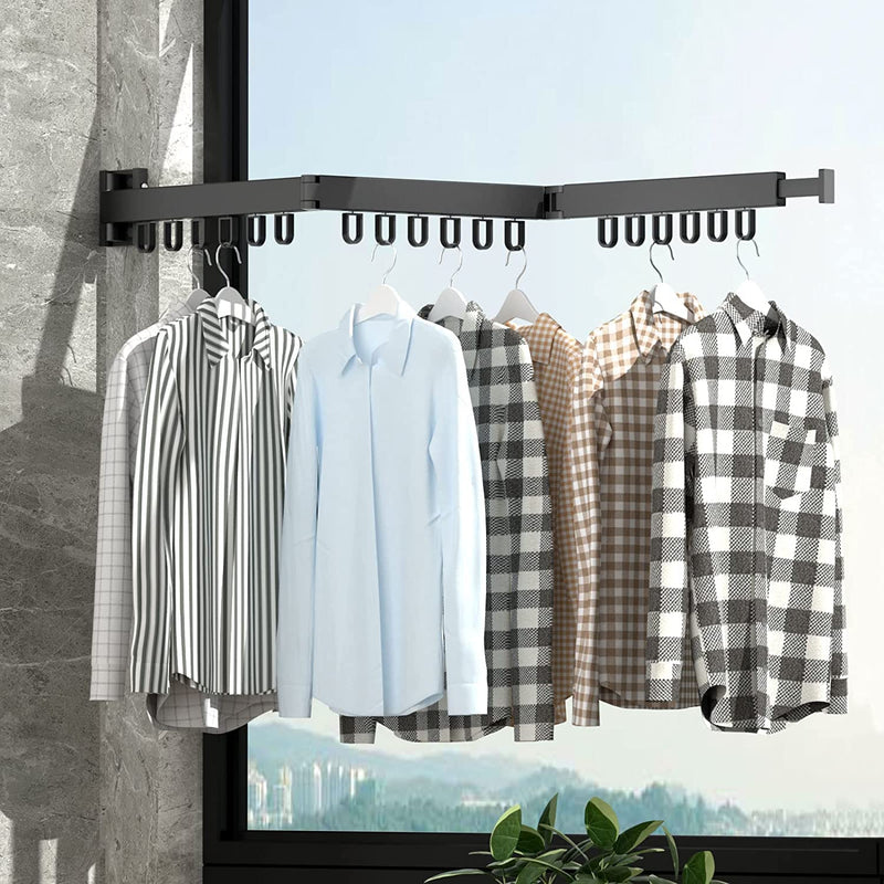 Jaffzora Retractable Clothes Drying Rack,Wall Mounted Clothes Hanger for Balcony,Laundry,Bathroom,Patio and Bedroom（3 Folds）