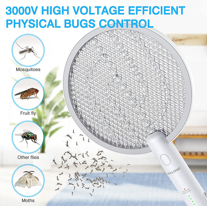 PALONE 2 in 1 Bug Zapper Racket, 3000V Electric Fly Swatter Racket 3 Layers Mosquito Killer Lamp