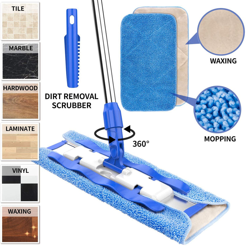 MR.SIGA Professional Microfiber Mop (Included 3 Microfiber Cloth Refills and 1 Dirt Removal Scrubber), Pad Size: 42cm x23cm