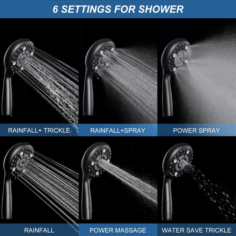 Shower Head, SR SUN RISE 6-Settings 4.8" High Pressure Handheld Shower Head Set