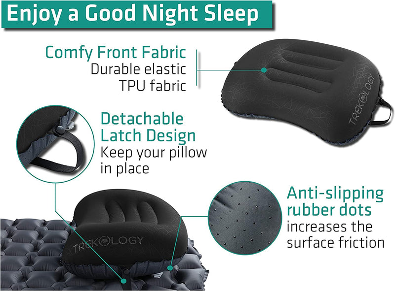 Trekology Ultralight Inflating Travel/Camping Pillows (Black)