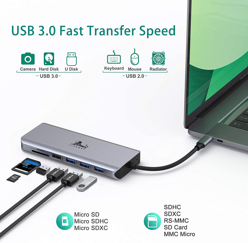 USB C Docking Station Dual Monitor Adapter, 14 in 1 USB C Triple Display Docking Station to Dual HDMI,VGA,Ethernet,3USB3.0,2 USB2.0,PD,USB C Port,SD/TF, Audio for Dell XPS 13/15, Lenovo Yoga,HP x360