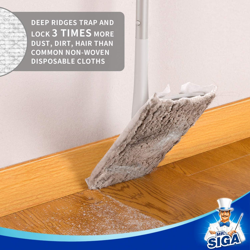 MR.SIGA Professional Dry Sweeping Mop for Hardwood, Laminate, Tile Cleaning, Dust Mop for All Purpose Floor Cleaning, Includes 6 Dry Sweeping Cloths, Gray