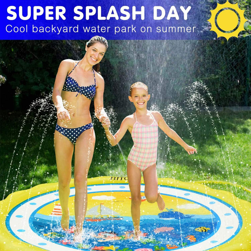 HITOP Kids Sprinklers for Outside, Splash Pad for Toddlers & Baby Pool 3-in-1 60" Water Toys Gifts for 1 2 3 4 5 Year Old Boys Girls Splash Play Mat