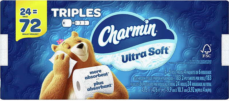 Charmin Ultra Soft Toilet Paper 24 Triple Rolls, 183 Sheets Per Roll