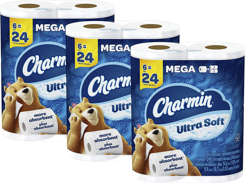 Charmin Ultra Soft Toilet Paper 18 Mega Rolls, 244 Sheets Per Roll