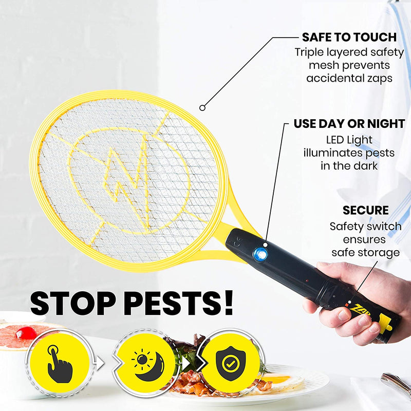 Zap It! Bug Zapper Rechargeable Fly Zapper Racket, Electric Fly Swatter, Mosquito Zapper, 4,000 Volt, 2 Pack