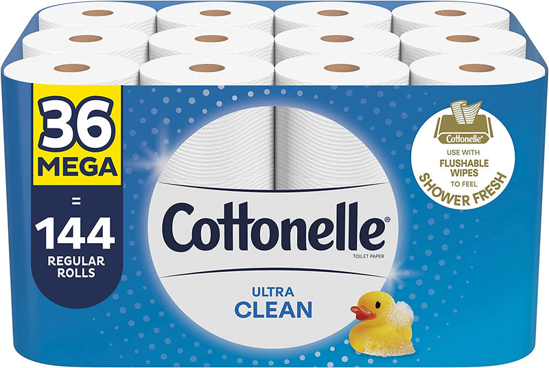 Cottonelle Ultra Clean Toilet Paper, Strong Bath Tissue, 36 Mega Rolls (36 Mega Rolls = 144 regular rolls), 312 Sheets per Roll