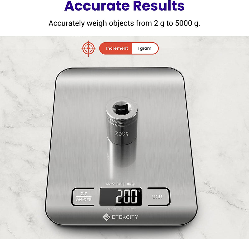 Etekcity Food Kitchen Scale, Digital Grams and Ounces for Weight Loss, Baking, Cooking, Keto and Meal Prep, Small, 304 Stainless Steel