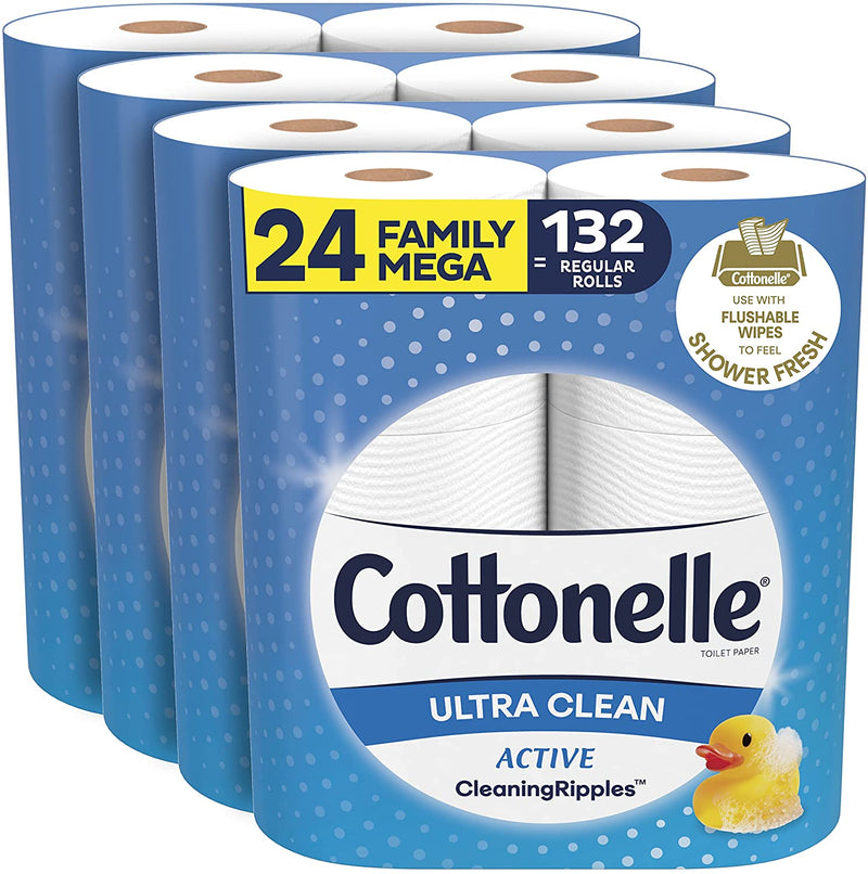 Cottonelle Ultra Clean Toilet Paper, Strong Bath Tissue, 36 Mega Rolls (36 Mega Rolls = 144 regular rolls), 312 Sheets per Roll