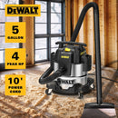 DEWALT 5 Gallon Stainless Steel Wet/Dry Vac, 4 Peak HP Horsepower Shop Vacuum Cleaner