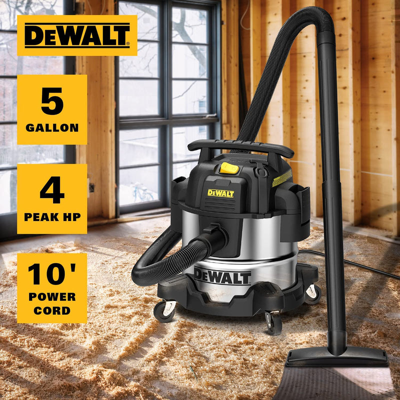 DEWALT 5 Gallon Stainless Steel Wet/Dry Vac, 4 Peak HP Horsepower Shop Vacuum Cleaner