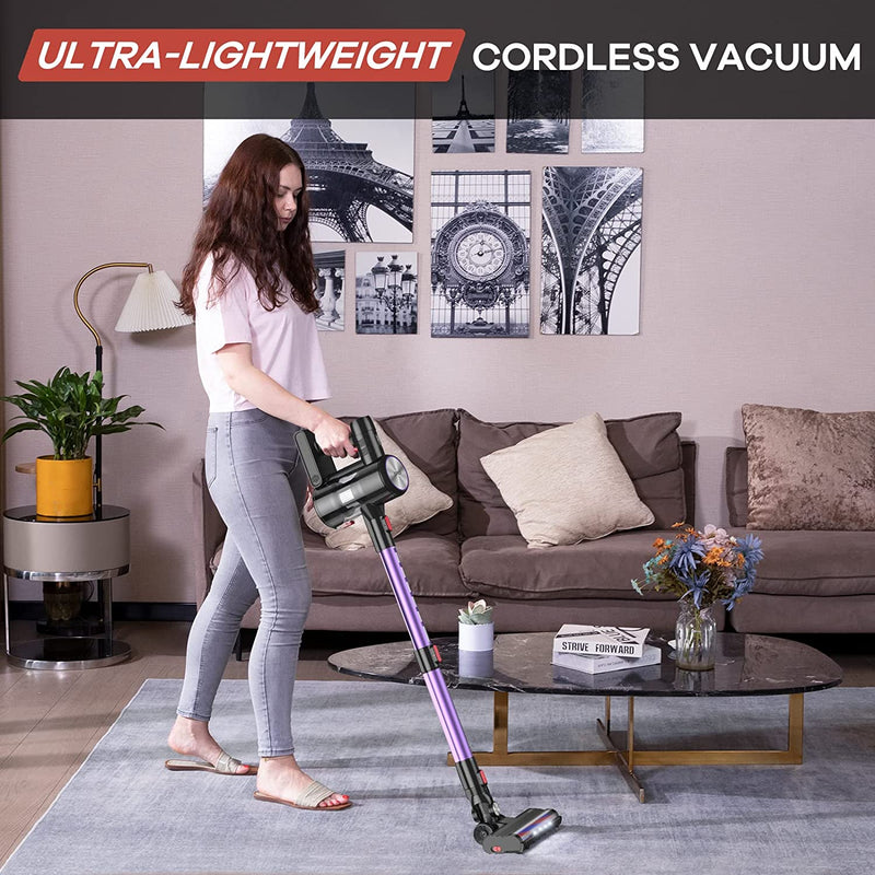 Ganiza V25 Stick Vacuum Hi-Speed Brushless Motor with 28Kpa Powerful Suction Up to 45 Minutes Runtime, 6-in-1 Lightweight Vacuum LED Headlight for Floor Carpet Pet Hair