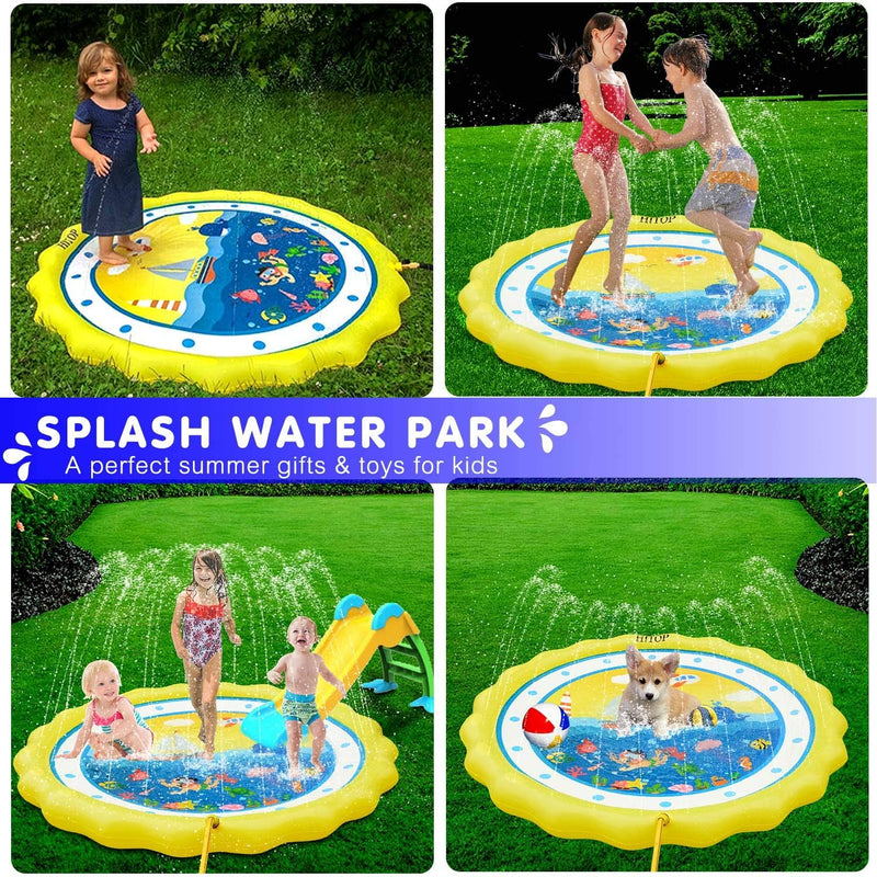 HITOP Kids Sprinklers for Outside, Splash Pad for Toddlers & Baby Pool 3-in-1 60" Water Toys Gifts for 1 2 3 4 5 Year Old Boys Girls Splash Play Mat