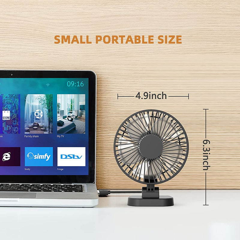 KOONIE USB Small Desk Fan with Strong Airflow, 4 Inch Mini Personal Quiet Fan, 3 Speeds, 40° Head Adjustment for Desktop Office,Table