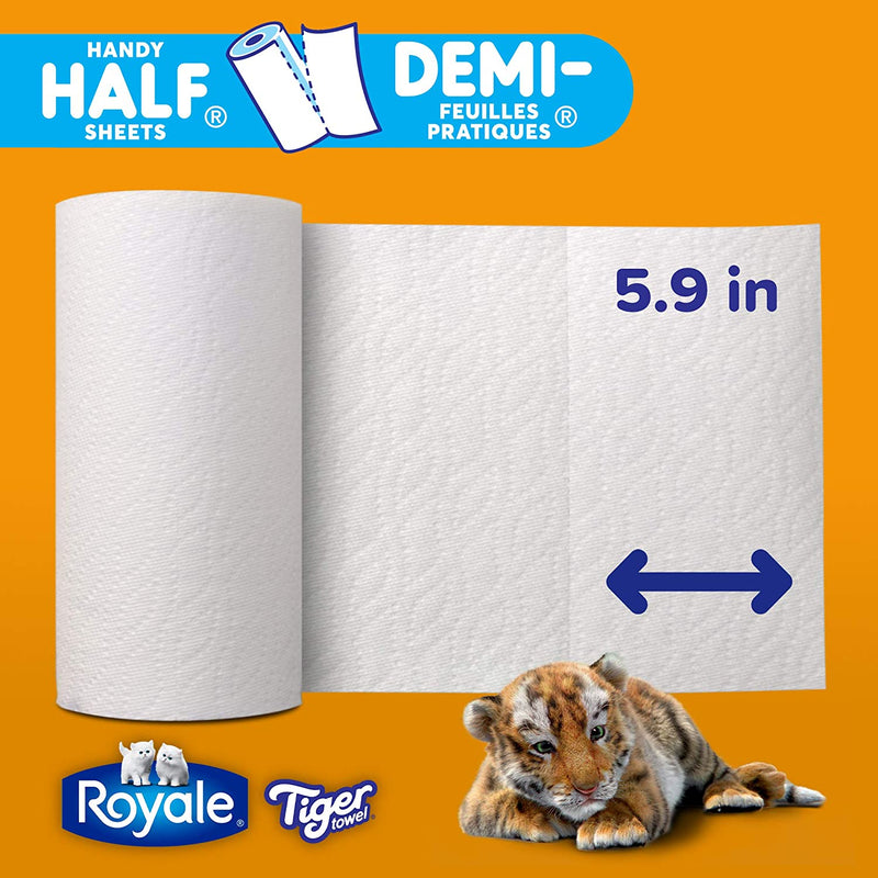 Royale Tiger Strong Paper Towel, 12 Mega Equal 30 Rolls, 138 Handy Half Sheet Rolls