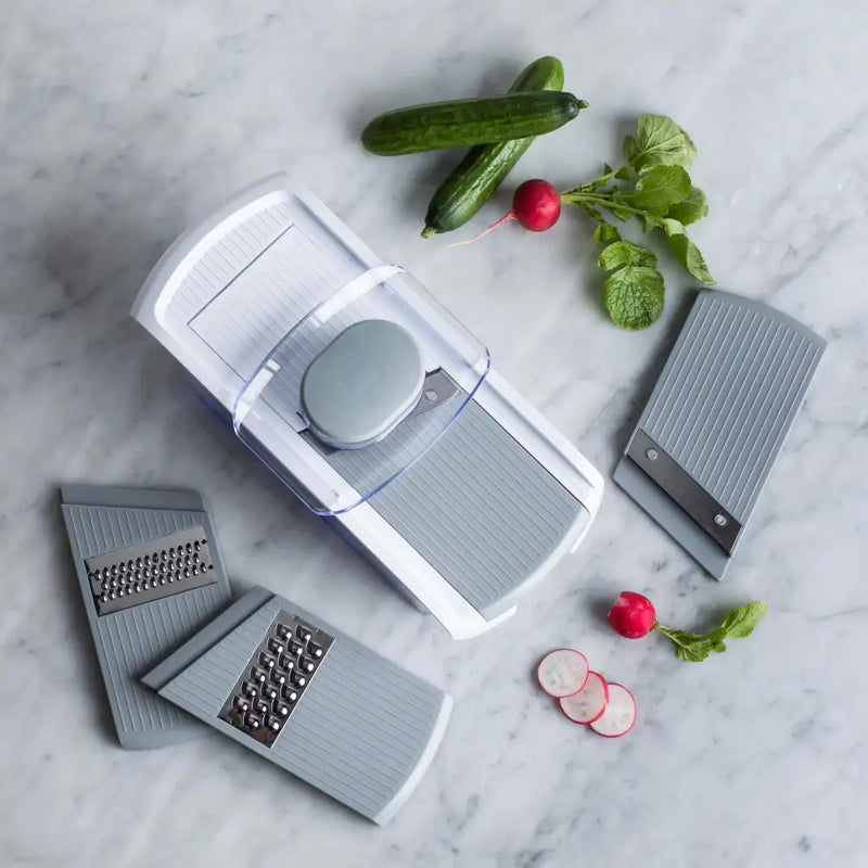 All In 1 Mandoline Slicer and Grater - Set of 7 (White/Grey)