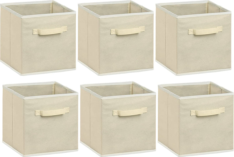 SimpleHouseware Storage Bin Cube Foldable Organizer, Beige - Pack of 6 Beige