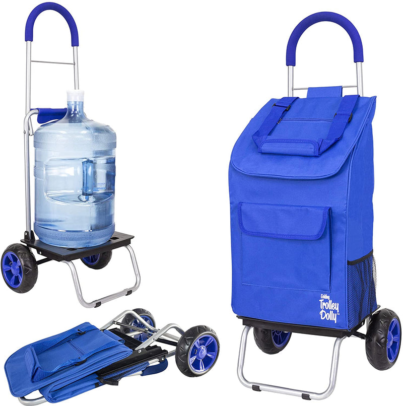 Trolley Dolly, Blue Shopping Grocery Foldable Cart