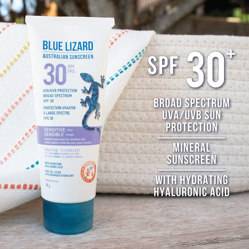 BLUE LIZARD Sensitive Face Mineral Sunscreen Lotion with Hydrating Hyaluronic Acid, SPF 30+, - 89 ml Tube