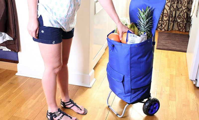 Trolley Dolly, Blue Shopping Grocery Foldable Cart