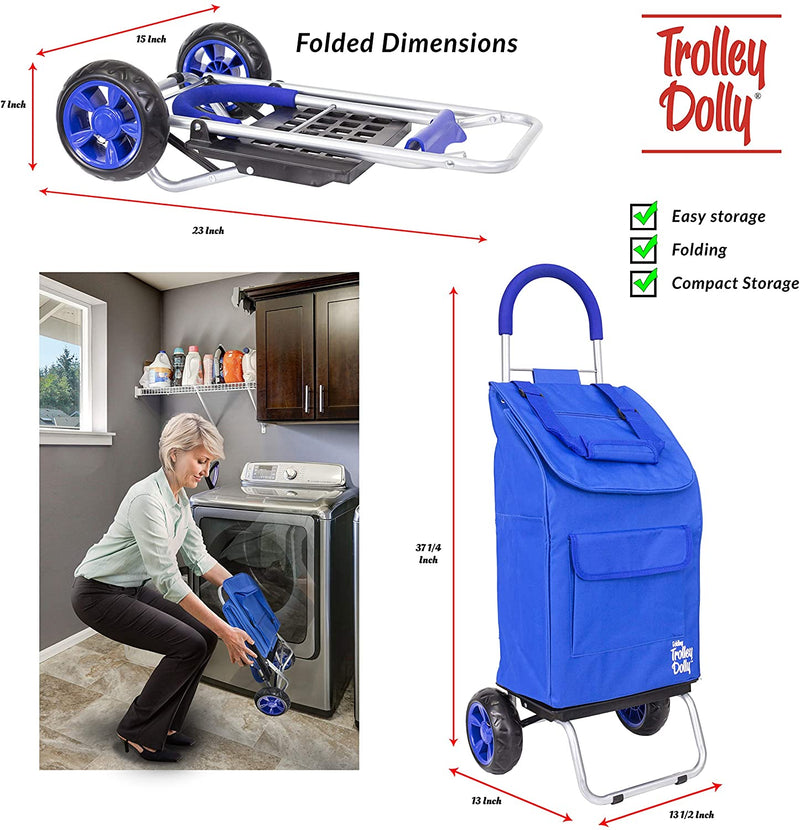 Trolley Dolly, Blue Shopping Grocery Foldable Cart