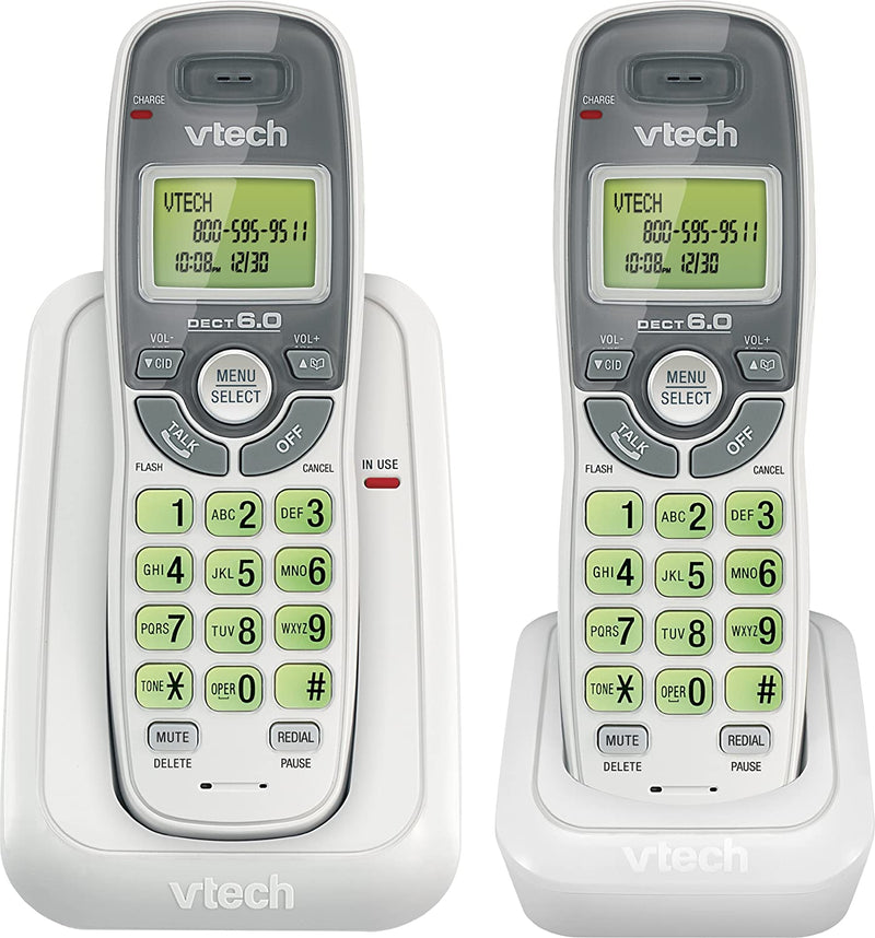 Vtech Dect 6.0 2-Handset Cordless Phone System with Caller ID, Green Backlit Keypad and Display (CS6114-2WT)