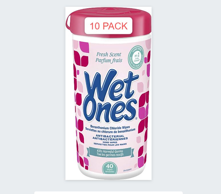 Wet Ones Antibacterial Hand Wipes, Fresh Scent, Wet Wipes, 40 Count Canister Twin Pack, (Pack of 10)