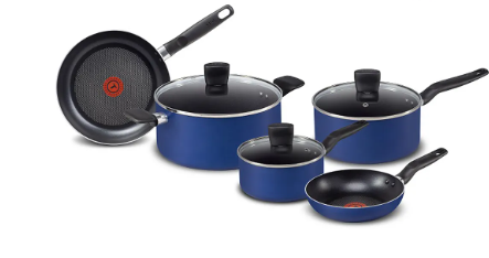 T-fal Essential 8 piece Pots and Pans Cookware Set (Blue)