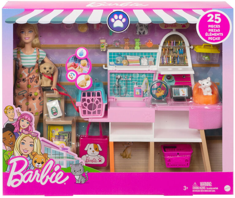 Barbie Doll and Pet Boutique Playset with 4 Pets and Accessories