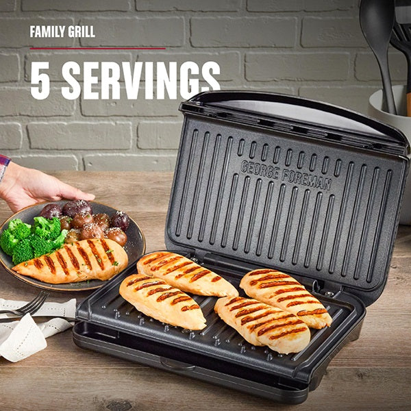 George Foreman 5-Serving Removable Plate Electric Indoor Grill and Panini Press, Black